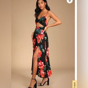 NWT Lulu’s size small elegant black limed tropical cut-out dress with tie back